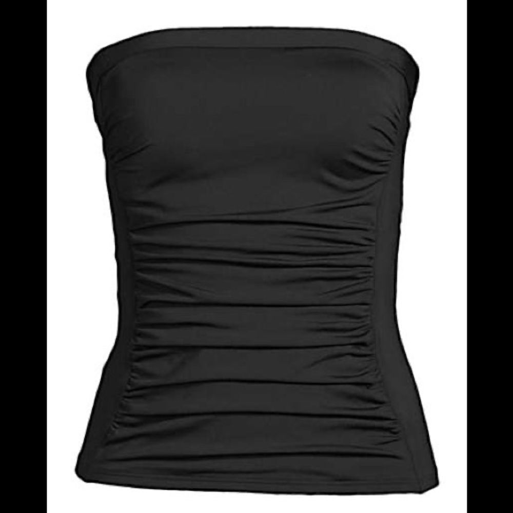 Land’s End Plus Regular size Bandeau tankini top removable straps black Various - Picture 2 of 9